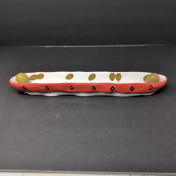 Bella Casa By Ganz Olive Boat Tray Server Ceramic Dish Appetizer Charcuterie - Picture 3 of 12
